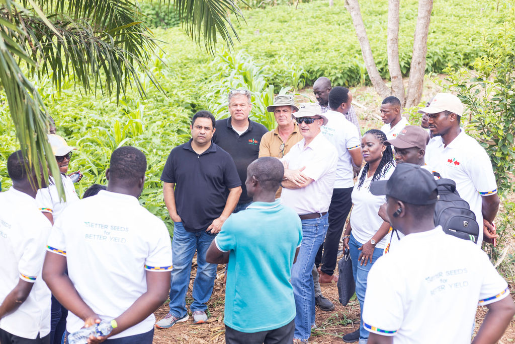 farmer Victor Gyamfi talks with the visitors to his farm