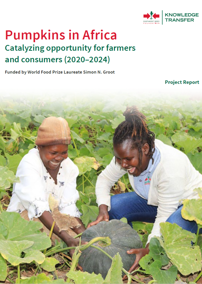 Cover of Pumpkin Project report, showing two women in a pumpkin field.