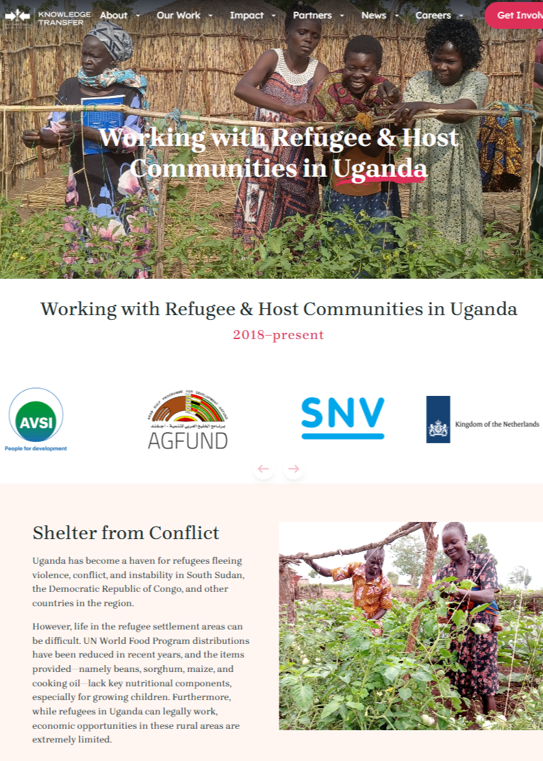 Screenshot of webpage on our work with refugees in Uganda.