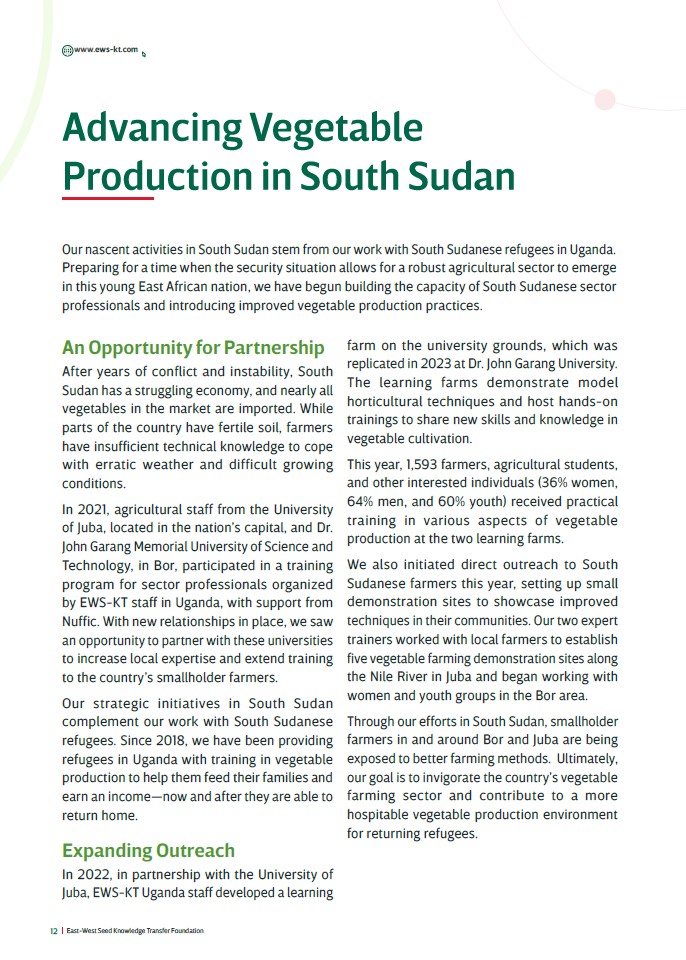 Partial snip of South Sudan section of 2023 EWS-KT Annual Report.