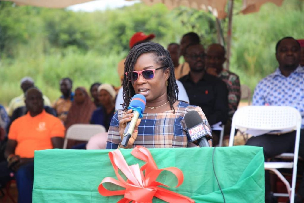 Marian Armoo, Agriculture Officer, Embassy of the Kingdom of the Netherlands, addressing the Mega Field Day crowd on 22 Jul 2025.