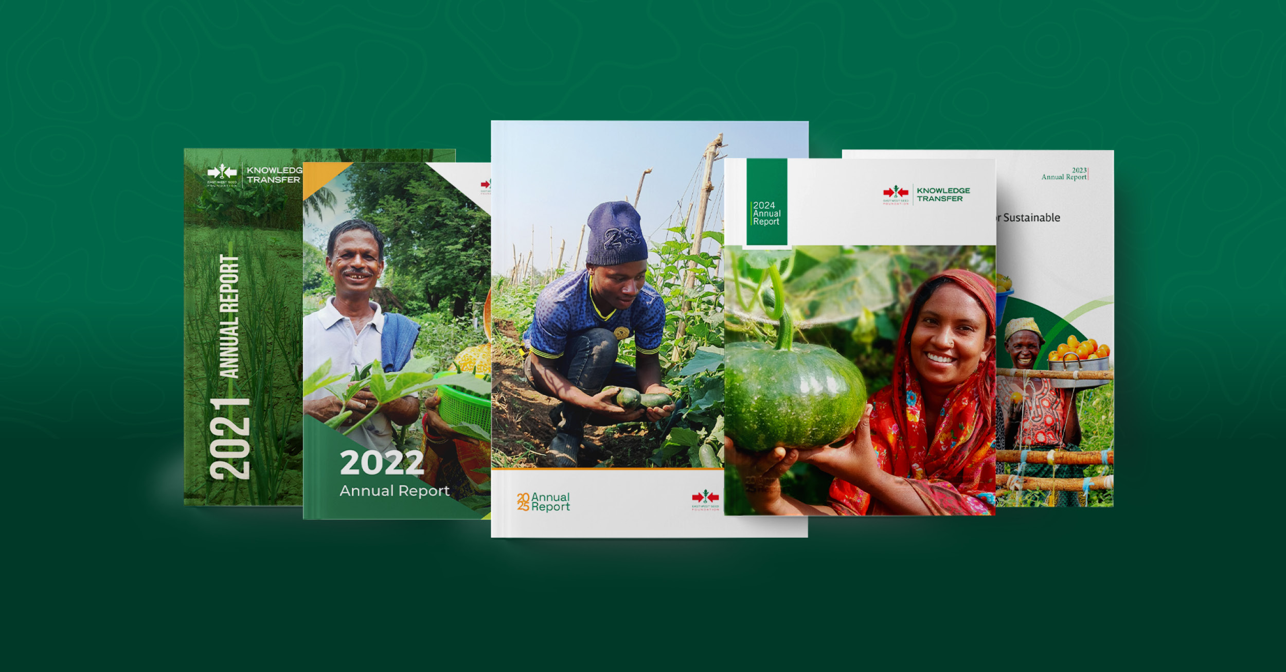 Graphic that shows the covers of several EWS-KT annual reports.